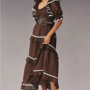 Anthropologie Brown Ruffled Dress